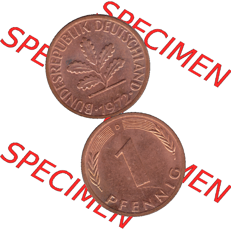 BRD Münzen in PNG 1950-2001, 1 Pfennig der BRD Deutschland 1972, 1970er Jahre Mzz. München D-01. Hier befindet sich eine PNG-Grafik einer 1 Pfennig Münze BRD mit... Sammlung