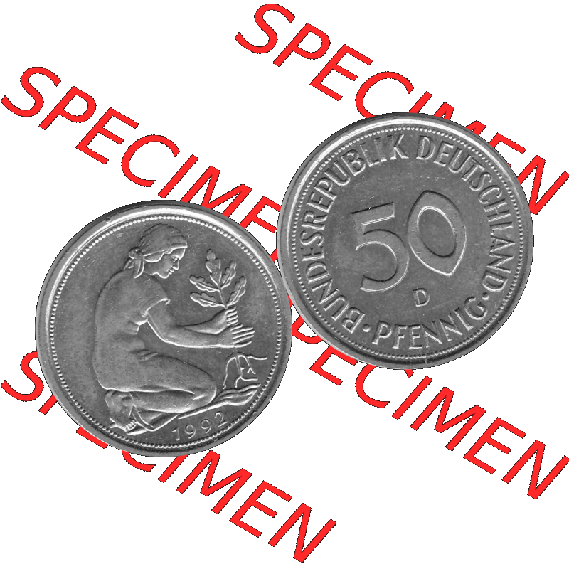BRD Münzen Deutschland D 50 Pf. Umlaufmünze in Graustufen PNG 1950-2001, 50 Pfennig 1992 Münzzeichen "D" für München - "D"-01 Graustufen.... Sammlung