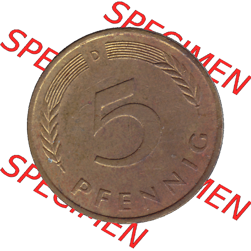 BRD Münzen 5 Pf., Umlaufmünze 1950-2001, 5 Pfennig Deutschland der BRD, 1989 Münzstätte München Mzz. D-01. Rückseite mit Wert-Zahl der... Sammlung