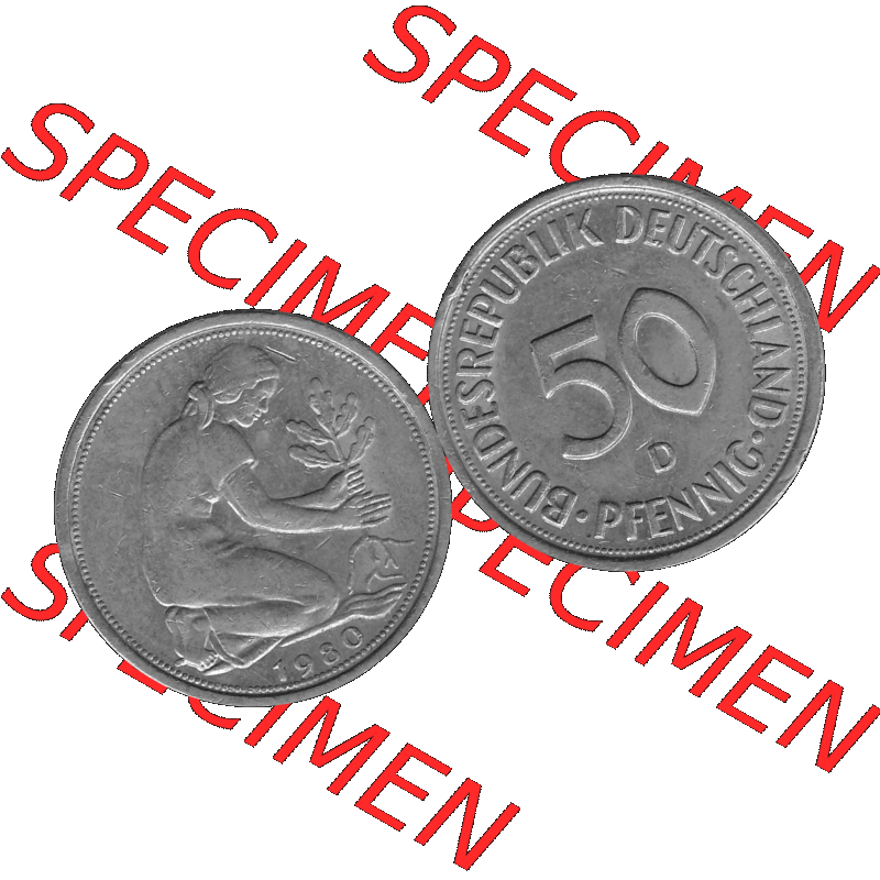 BRD Münzen Deutschland D 50 Pf. Umlaufmünze in Graustufen PNG 1950-2001, 50 Pfennig 1980 Münzzeichen "D" für München - "D"-01 Graustufen.... Sammlung