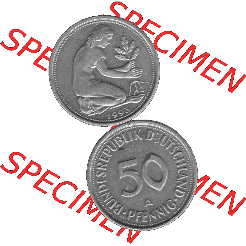 BRD Münzen Deutschland A 50 Pf. Umlaufmünze in Graustufen PNG 1990-2001, 50 Pfennig 1993 Münzzeichen "A" für Berlin - "A"-01 Graustufen. PNG... Sammlung