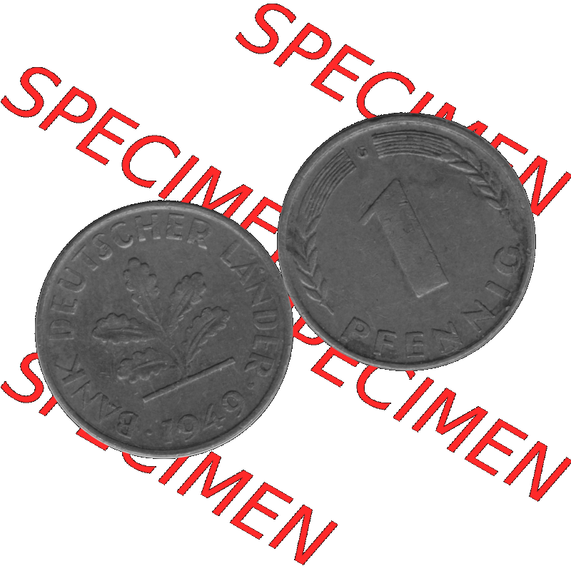 BRD Münzen 1 Pfennig BRD-Deutschland Umlaufmünze in Graustufen PNG 1948-1949, 1 Pfennig 1949, 1950er Jahre Münzstätte Karlsruhe G-01. Graustufen-Bilder der Vorderseite... Sammlung