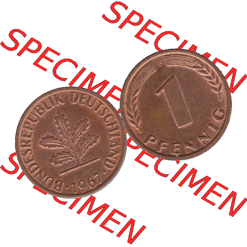 BRD Münzen 1 Pfennig Umlaufmünze in PNG 1950-2001, 1 Pfennig 1967, 1960er Jahre Stuttgart F-01. Die PNG-Grafik zeigt eine 1 Pfennig Münze der Bundesrepublik Deutschland.... Sammlung