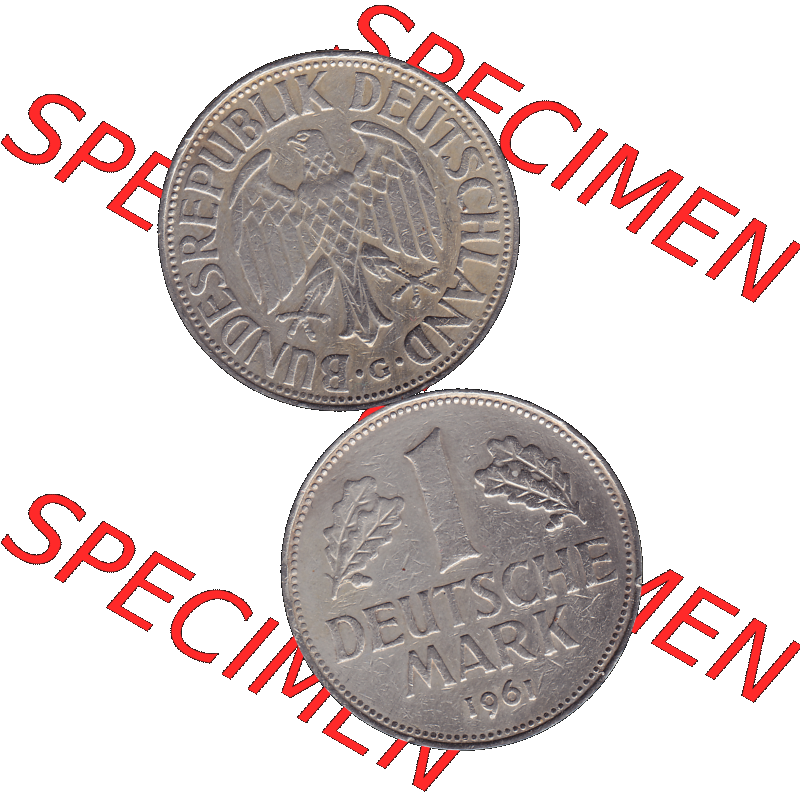 BRD Münzen 1 DM, Umlaufmünze 1950-2001, 1 / Eine DM - Eine Deutsche Mark, 1961 G-1. transparente PNG-Grafik der Münzen-Rückseite und Münzen-Vorderseite... Sammlung