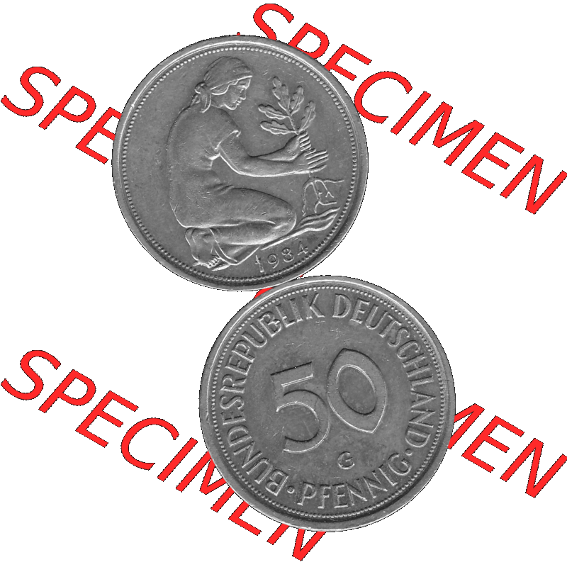 BRD Münzen Deutschland G 50 Pf. Umlaufmünze in Graustufen PNG 1950-2001, 50 Pfennig 1984 Münzzeichen "G" für Karlsruhe - "G"-01 Graustufen. PNG... Sammlung