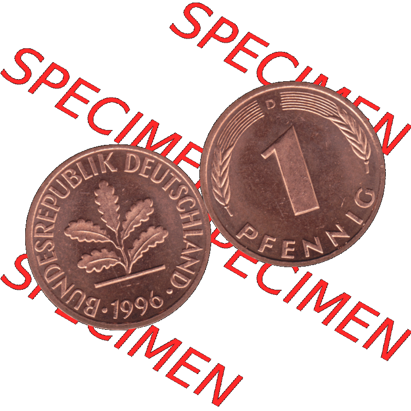 BRD Münzen in PNG 1950-2001, 1 Pfennig der BRD Deutschland 1996, 1990er Jahre Münzzeichen München D-01. Die PNG-Grafik zeigt eine 1 Pfennig Münze der Bundesrepublik... Sammlung