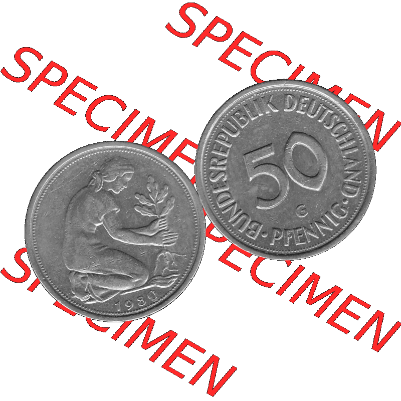 BRD Münzen Deutschland G 50 Pf. Umlaufmünze in Graustufen PNG 1950-2001, 50 Pfennig 1980 Münzzeichen "G" für Karlsruhe - "G"-01 Graustufen. PNG... Sammlung