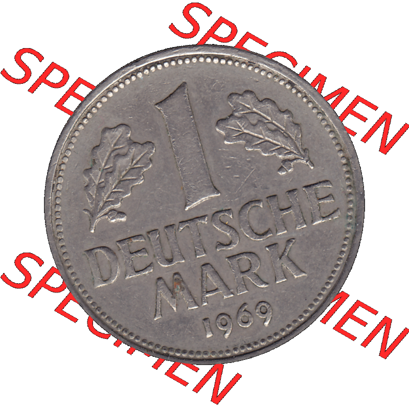 BRD Münzen 1 DM, Umlaufmünze 1950-2001, BRD Deutschland 1 / Eine DM - 1 Eine Deutsche Mark, 1969 Münzzeichen Hamburg Mzz J-1. Münzen-Rückseite mit... Sammlung