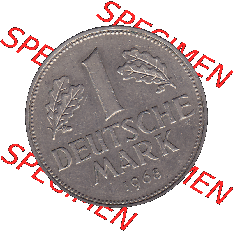 BRD Münzen 1 DM, Umlaufmünze 1950-2001, BRD Deutschland 1 / Eine DM - 1 Eine Deutsche Mark, 1968 Münzzeichen Hamburg Mzz J-1. Münzen-Rückseite mit... Sammlung