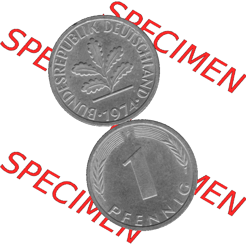 BRD Münzen 1 Pfennig Umlaufmünze in Graustufen PNG 1950-2001, 1 Pfennig 1974, 1970er Jahre Mzz. F-01. Graues-Bild 1 Pfennig F aus farbigen Bild erstellt mit Vorderseite... Sammlung