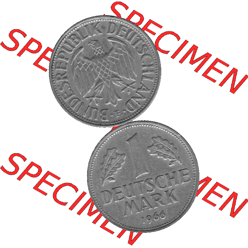 BRD Deutschland Münzen 1 / Eine DM / Eine Deutsche Mark in Graustufen PNG 1950-2001, 1 DM Deutsche Mark, 1966 Münzzeichen F für Stuttgart - F-01 Graustufen. PNG... Sammlung