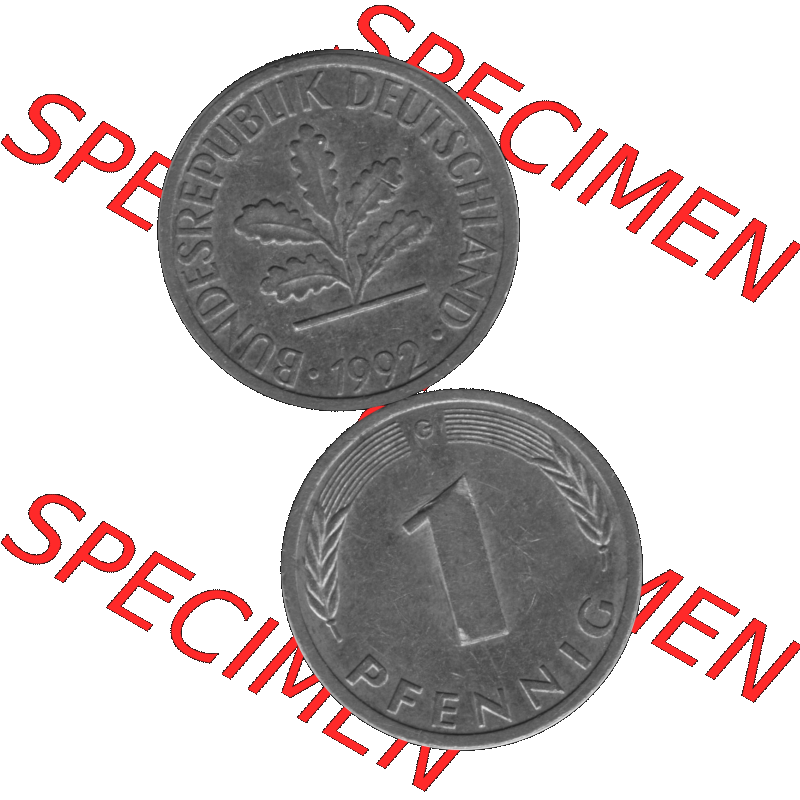 BRD Münzen 1 Pfennig BRD-Deutschland Umlaufmünze in Graustufen PNG 1950-2001, 1 Pfennig 1992, 1990er Jahre Münzstätte Karlsruhe G-01. Graustufen-Bild erstellt aus... Sammlung
