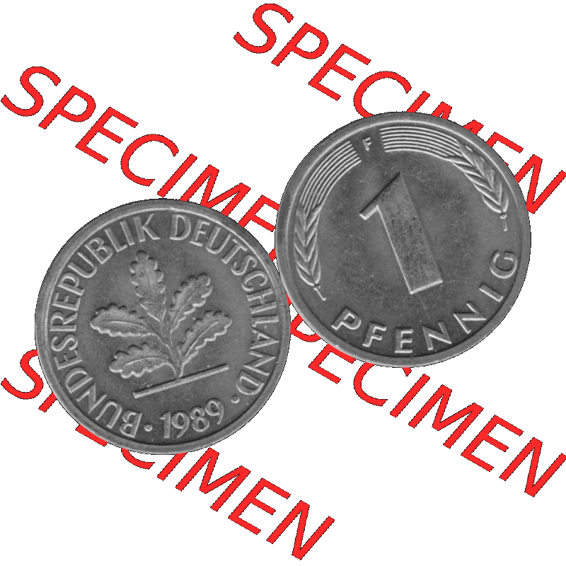 BRD Münzen 1 Pfennig Umlaufmünze in Graustufen PNG 1950-2001, 1 Pfennig 1989, 1980er Jahre Mzz. F-01. Graustufen-Bild aus Farbigen Bilder mit Vorderseite und Rückseite... Sammlung