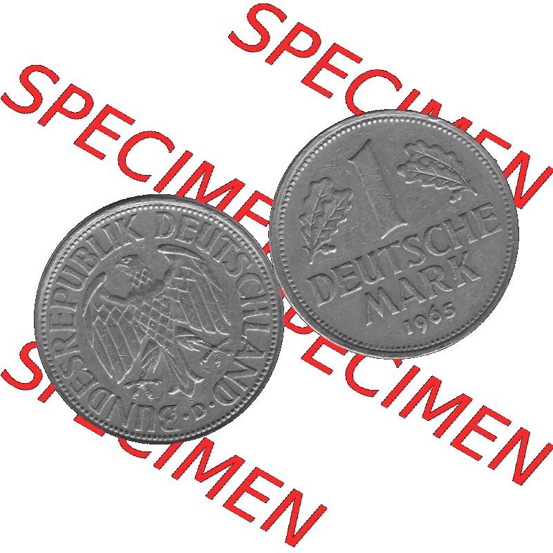 BRD Deutschland Münzen 1 / Eine DM / Eine Deutsche Mark in Graustufen PNG 1950-2001, 1 DM Deutsche Mark, 1965 Münzzeichen für München Mzz. D-01 Graustufen.... Sammlung