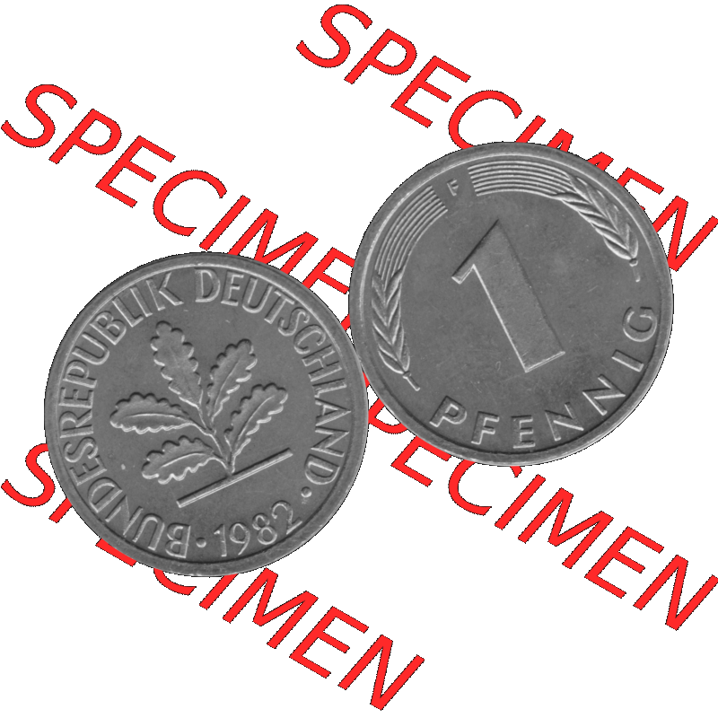BRD Münzen 1 Pfennig Umlaufmünze in Graustufen PNG 1950-2001, 1 Pfennig 1982, 1980er Jahre Mzz. F-01. Graustufen-Bild aus Farbigen Bilder mit Vorderseite und Rückseite... Sammlung