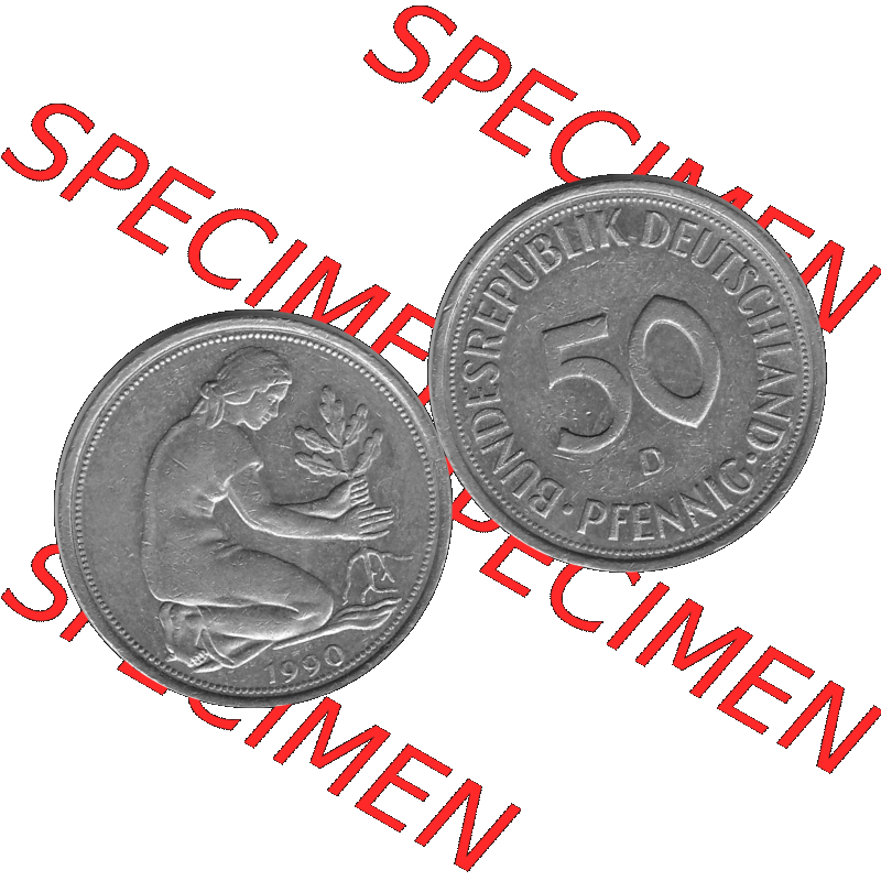 BRD Münzen Deutschland D 50 Pf. Umlaufmünze in Graustufen PNG 1950-2001, 50 Pfennig 1990 Münzzeichen "D" für München - "D"-01 Graustufen.... Sammlung