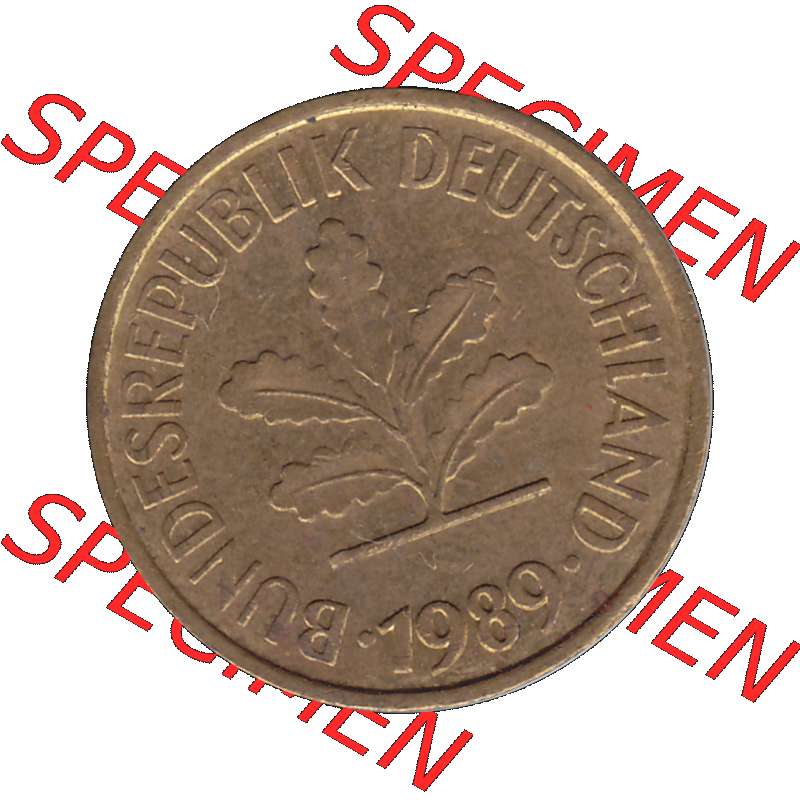 BRD Münzen 5 Pf., Umlaufmünze 1950-2001, 5 Pfennig Deutschland der BRD, 1989 Münzstätte München Mzz. D-01. Vorderseite der digitalisierte... Sammlung