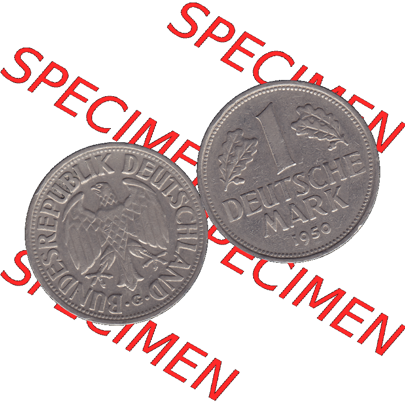BRD Münzen 1 DM, Umlaufmünze 1950-2001, 1 / Eine DM - Eine Deutsche Mark, 1950 G-1. Münzen-Rückseite und Münzen-Vorderseite als transparente PNG-Grafik... Sammlung