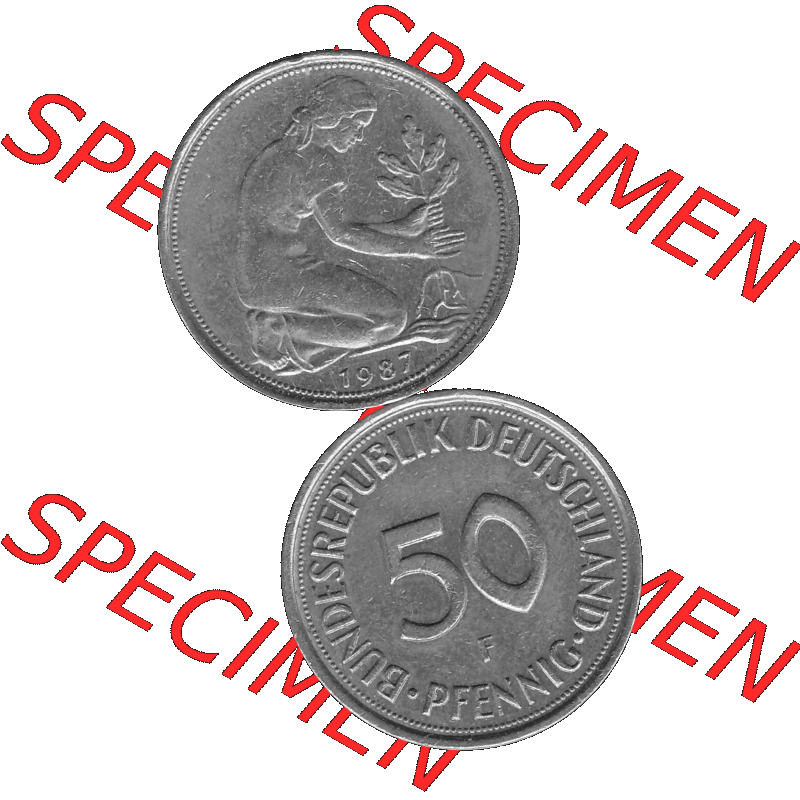 BRD Münzen Deutschland F 50 Pf. Umlaufmünze in Graustufen PNG 1950-2001, 50 Pfennig 1987 Münzzeichen "F" für Stuttgart - "F"-01 Graustufen. PNG... Sammlung