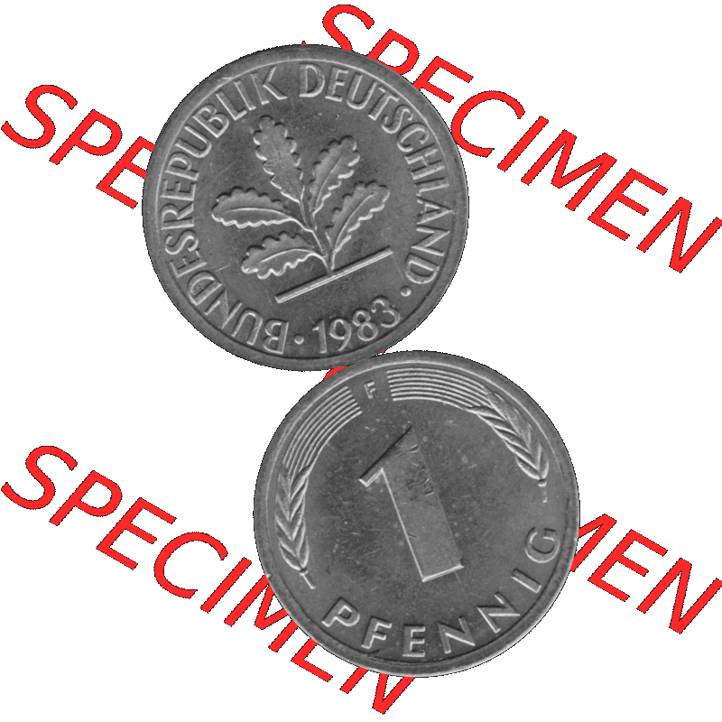 BRD Münzen 1 Pfennig Umlaufmünze in Graustufen PNG 1950-2001, 1 Pfennig 1983, 1980er Jahre Mzz. F-01. Graues-Bild 1 Pfennig F aus farbigen Bild erstellt mit Vorderseite... Sammlung