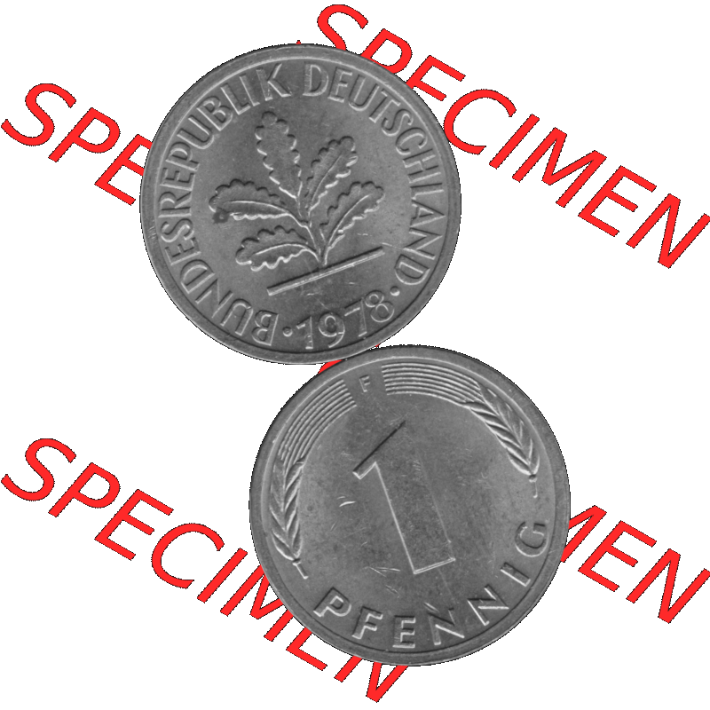 BRD Münzen 1 Pfennig Umlaufmünze in Graustufen PNG 1950-2001, 1 Pfennig 1978, 1970er Jahre Mzz. F-01. Graues-Bild 1 Pfennig F aus farbigen Bild erstellt mit Vorderseite... Sammlung