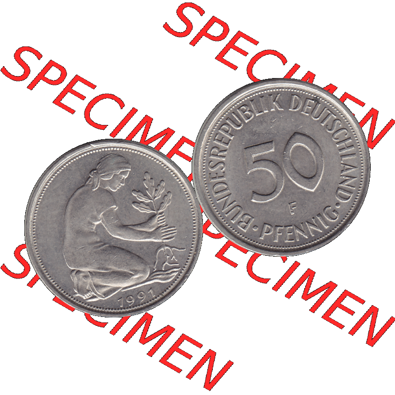 BRD Münzen 50 Pf. Umlaufmünze in PNG 1950-2001, 50 Pfennig BRD Deutschland 1991 Stuttgart F-1. Transparente Vorderseite und Rückseite als PNG-Grafik mit Wert-Zahl von... Sammlung