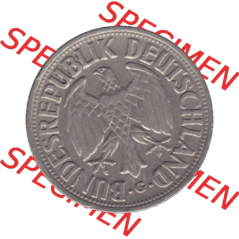 BRD Münzen 1 DM, Umlaufmünze 1950-2001, 1 / Eine DM - Eine Deutsche Mark, 1950 G-1. Vorderseite als transparente PNG-Grafik einer 1 DM, 1 Deutsche Mark G,... Sammlung