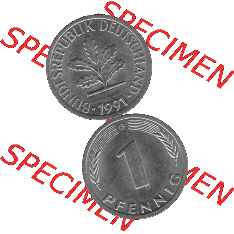 BRD Münzen 1 Pfennig BRD-Deutschland Umlaufmünze in Graustufen PNG 1950-2001, 1 Pfennig 1991, 1990er Jahre Münzstätte Karlsruhe G-01. Graustufen-Bild erstellt aus... Sammlung