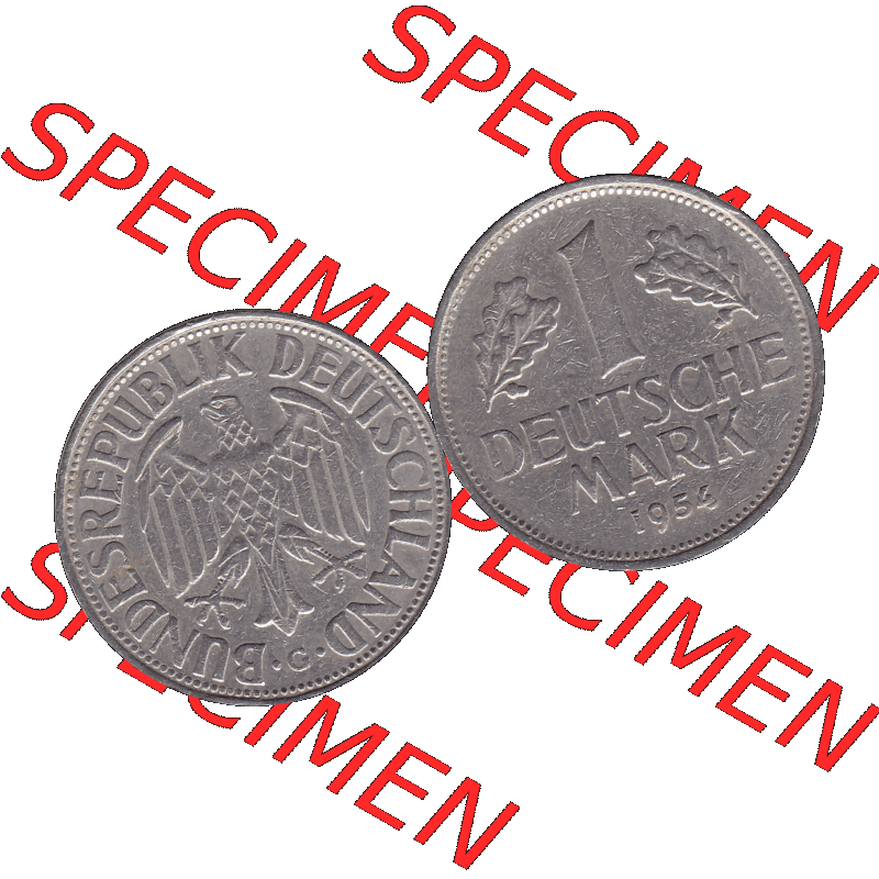 BRD Münzen 1 DM, Umlaufmünze 1950-2001, 1 / Eine DM - Eine Deutsche Mark, 1954 G-1. Münzen-Rückseite und Münzen-Vorderseite als transparente PNG-Grafik... Sammlung