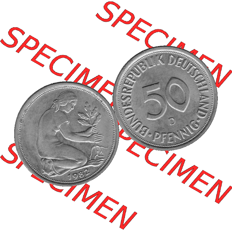 BRD Münzen Deutschland D 50 Pf. Umlaufmünze in Graustufen PNG 1950-2001, 50 Pfennig 1982 Münzzeichen "D" für München - "D"-01 Graustufen.... Sammlung