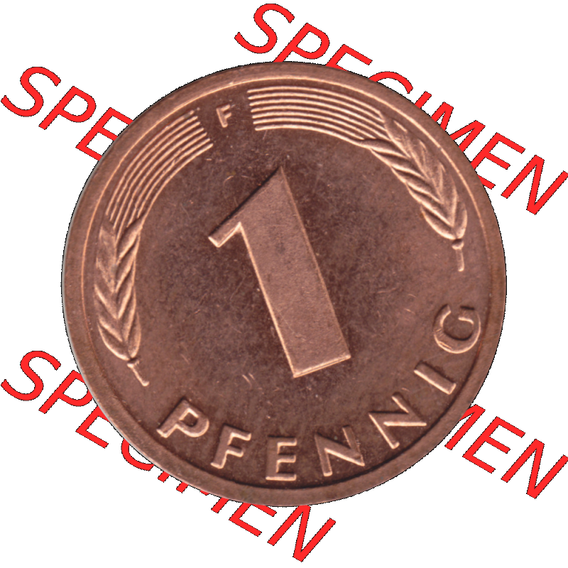 BRD Münzen 1 Pfennig Umlaufmünze in PNG 1950-2001, 1 Pfennig 1985, 1980er Jahre Stuttgart F-01. Rückseite mit Wert-Zahl der digitalisierten 1 Pfennig F, mit Mzz.... Sammlung