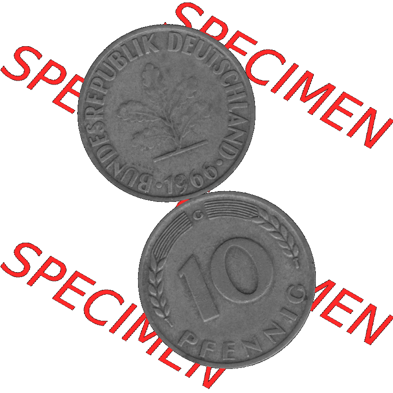 BRD Münzen 10 Pf. Umlaufmünze in PNG 1950-2001, 10 Pfennig 1966 G-01 Graustufen. Graustufen PNG-Bild, erstellt aus farbigen Vorlagen-Bild mit Vorderseite und Rückseite... Sammlung