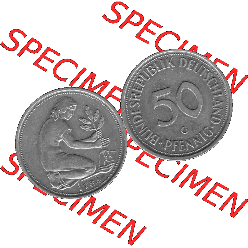 BRD Münzen Deutschland G 50 Pf. Umlaufmünze in Graustufen PNG 1950-2001, 50 Pfennig 1984 Münzzeichen "G" für Karlsruhe - "G"-01 Graustufen. PNG... Sammlung