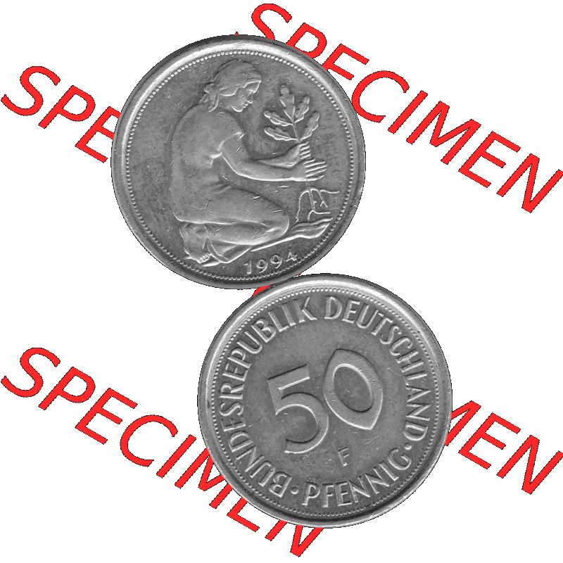 BRD Münzen Deutschland F 50 Pf. Umlaufmünze in Graustufen PNG 1950-2001, 50 Pfennig 1994 Münzzeichen "F" für Stuttgart - "F"-01 Graustufen. PNG... Sammlung
