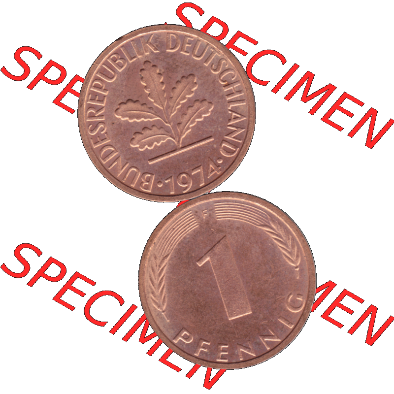 BRD Münzen 1 Pfennig Umlaufmünze in PNG 1950-2001, 1 Pfennig 1974, 1970er Jahre Stuttgart F-01. Hier befindet sich eine PNG-Grafik einer 1 / Ein Pfennig Münze Stuttgart... Sammlung