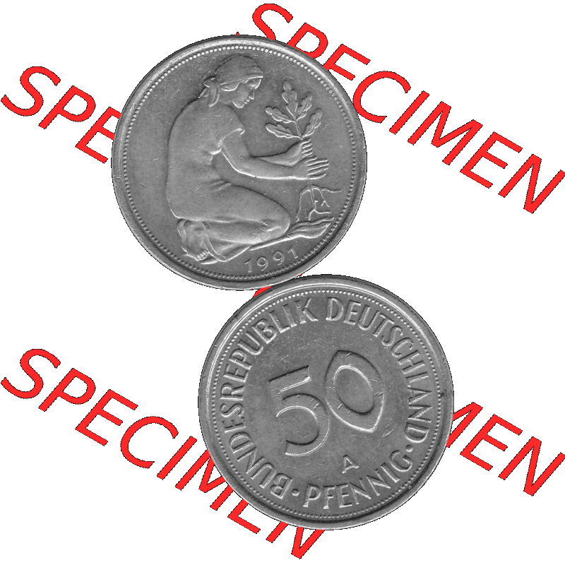 BRD Münzen Deutschland A 50 Pf. Umlaufmünze in Graustufen PNG 1990-2001, 50 Pfennig 1991 Münzzeichen "A" für Berlin - "A"-01 Graustufen. PNG... Sammlung