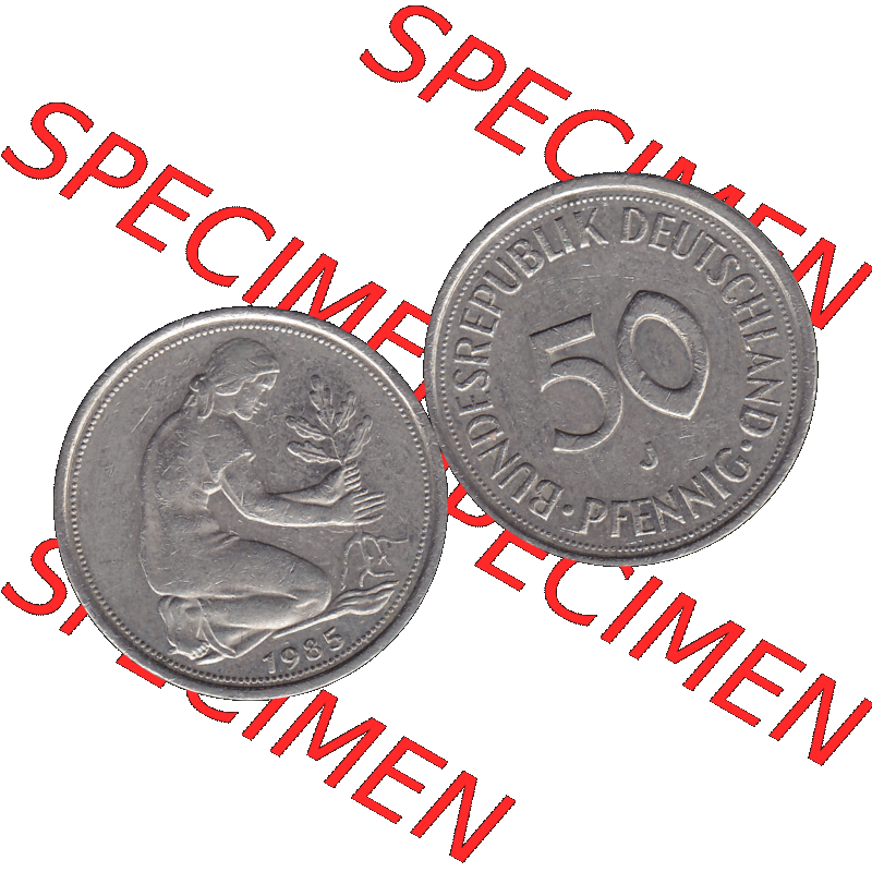 BRD Münzen 50 Pf. Umlaufmünze in PNG 1950-2001, 50 Pfennig BRD Deutschland 1985 Münzstätte Hamburg Mzz. J-01. PNG Computer-Grafik einer digitalisierten 50... Sammlung