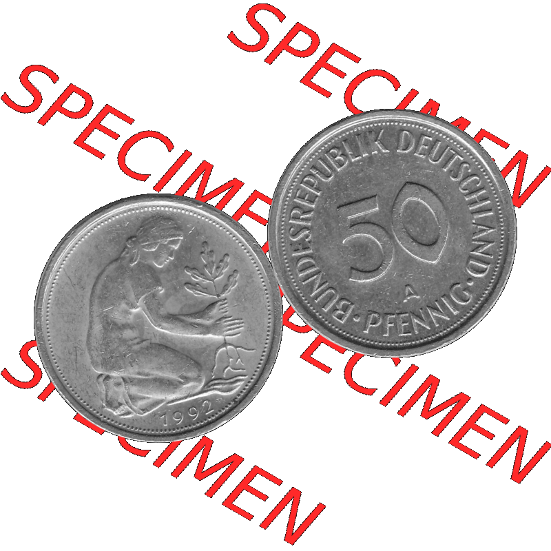 BRD Münzen Deutschland A 50 Pf. Umlaufmünze in Graustufen PNG 1990-2001, 50 Pfennig 1992 Münzzeichen "A" für Berlin - "A"-01 Graustufen. PNG... Sammlung
