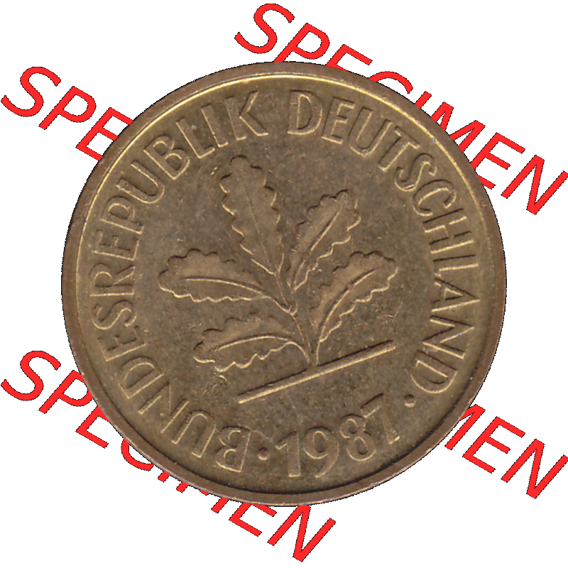 BRD Münzen 5 Pf., Umlaufmünze 1950-2001, 5 Pfennig Deutschland der BRD, 1987 Münzstätte München Mzz. D-02. Vorderseite der digitalisierte... Sammlung