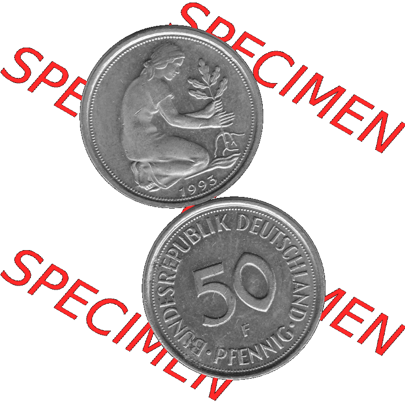 BRD Münzen Deutschland F 50 Pf. Umlaufmünze in Graustufen PNG 1950-2001, 50 Pfennig 1993 Münzzeichen "F" für Stuttgart - "F"-01 Graustufen. PNG... Sammlung