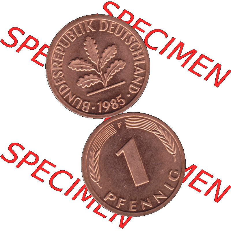 BRD Münzen 1 Pfennig Umlaufmünze in PNG 1950-2001, 1 Pfennig 1985, 1980er Jahre Stuttgart F-01. Hier befindet sich eine PNG-Grafik einer 1 Pfennig Münze Stuttgart Mzz.... Sammlung