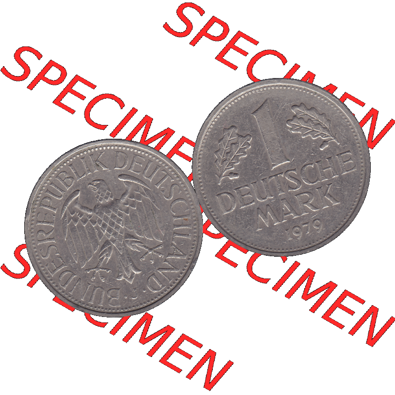 BRD Münzen 1 DM, Umlaufmünze 1950-2001, BRD Deutschland 1 / Eine DM - 1 Eine Deutsche Mark, 1979 Münzzeichen Hamburg Mzz J-1. Münzen-Rückseite und... Sammlung