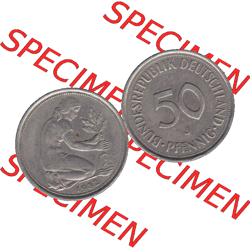 BRD Münzen 50 Pf. Umlaufmünze in PNG 1950-2001, 50 Pfennig BRD Deutschland 1982 Münzstätte Hamburg Mzz. "J"-01. PNG Computer-Grafik einer digitalisierten... Sammlung