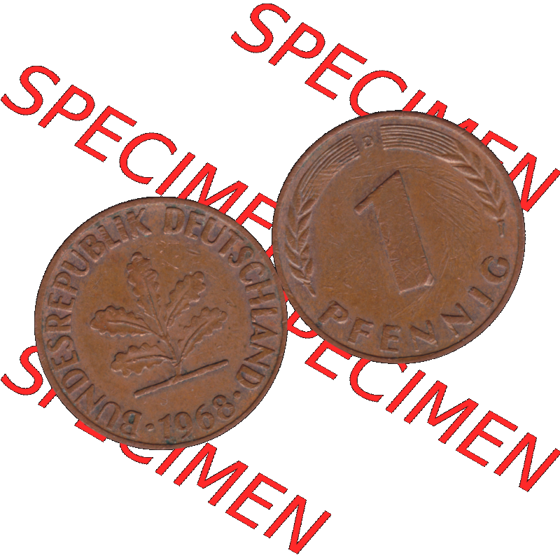 BRD Münzen in PNG 1950-2001, 1 Pfennig der BRD Deutschland 1968, 1960er Jahre Mzz. München D-01. Die PNG-Grafik zeigt eine 1 Pfennig Münze der Bundesrepublik Deutschland.... Sammlung