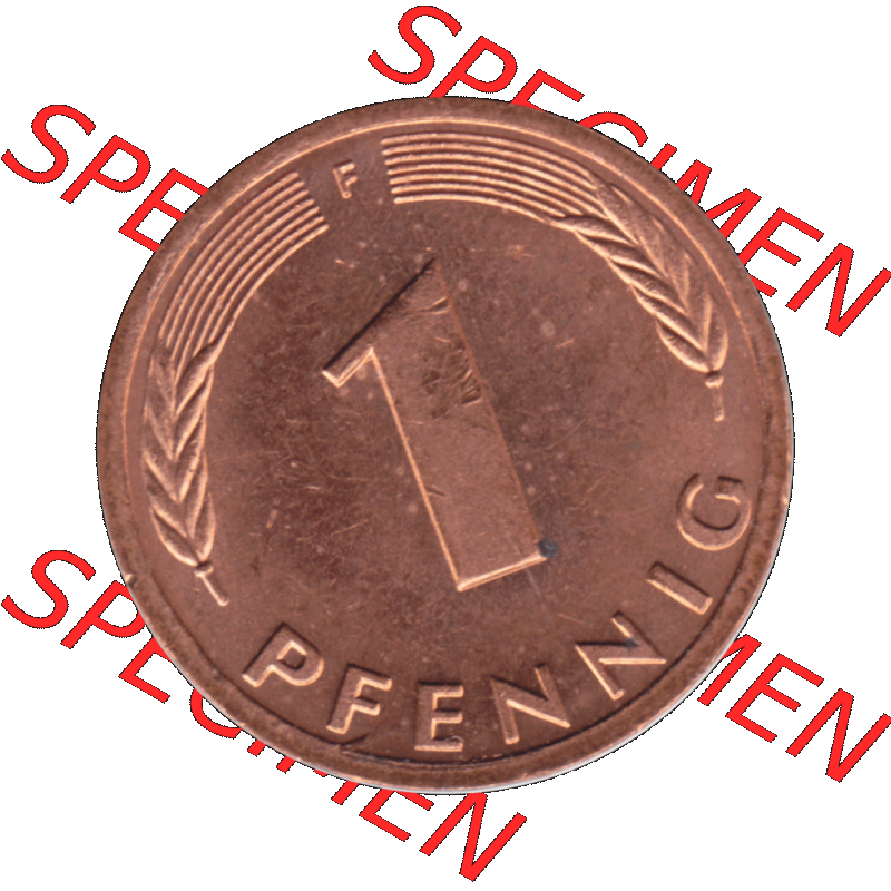 BRD Münzen 1 Pfennig Umlaufmünze in PNG 1950-2001, 1 Pfennig 1983, 1980er Jahre Stuttgart F-01. Rückseite mit Wert-Zahl der digitalisierten 1 Pfennig F, mit Mzz.... Sammlung
