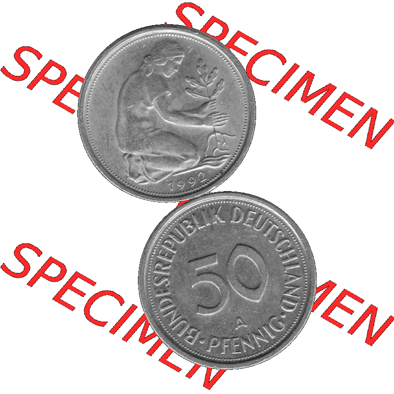 BRD Münzen Deutschland A 50 Pf. Umlaufmünze in Graustufen PNG 1990-2001, 50 Pfennig 1992 Münzzeichen "A" für Berlin - "A"-01 Graustufen. PNG... Sammlung
