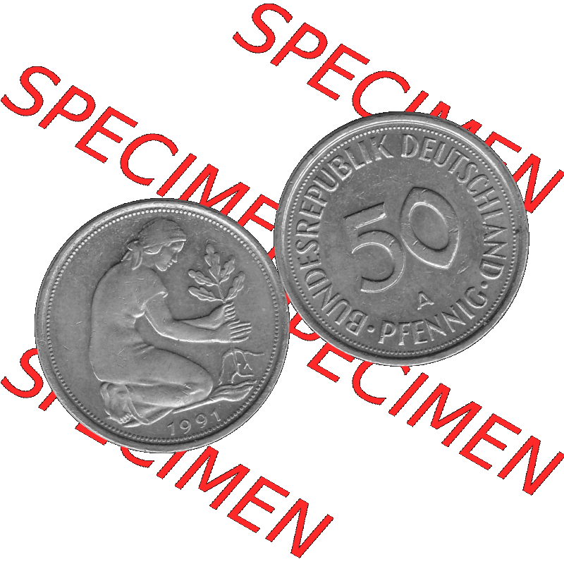 BRD Münzen Deutschland A 50 Pf. Umlaufmünze in Graustufen PNG 1990-2001, 50 Pfennig 1991 Münzzeichen "A" für Berlin - "A"-01 Graustufen. PNG... Sammlung