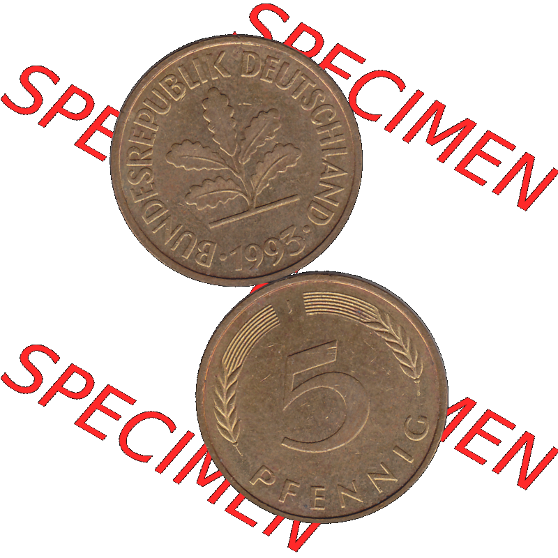 BRD Münzen 5 Pf., Umlaufmünze 1950-2001, 5 Pfennig, 1993 J-01. PNG Computer-Grafik einer digitalisierten 5 Pfennig Münze aus den Bundesrepublik Deutschland... Sammlung