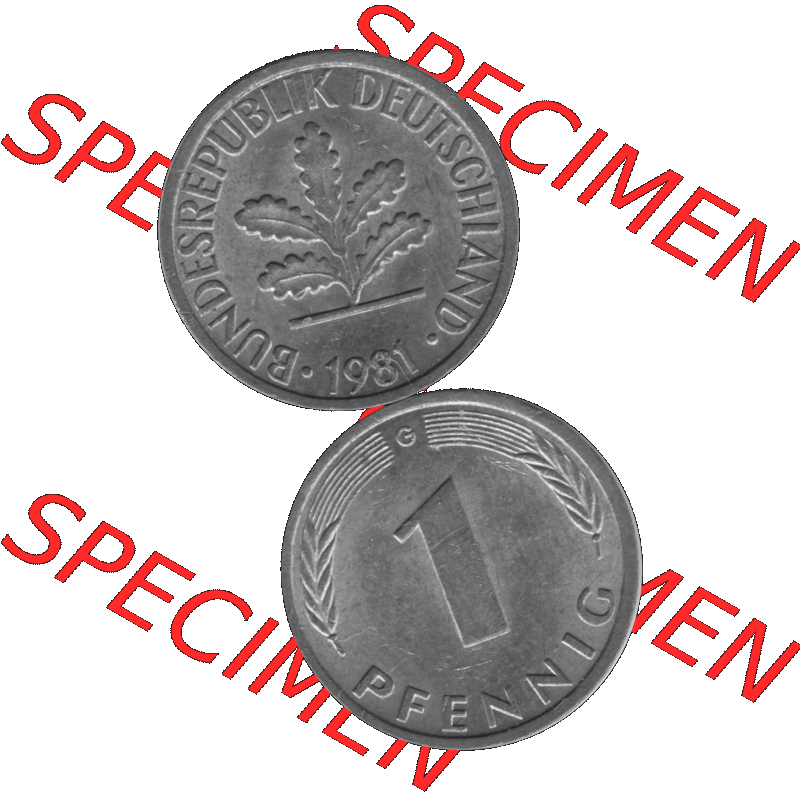 BRD Münzen 1 Pfennig BRD-Deutschland Umlaufmünze in Graustufen PNG 1950-2001, 1 Pfennig 1981, 1980er Jahre Münzstätte Karlsruhe G-01. Graustufen-Bild erstellt aus... Sammlung