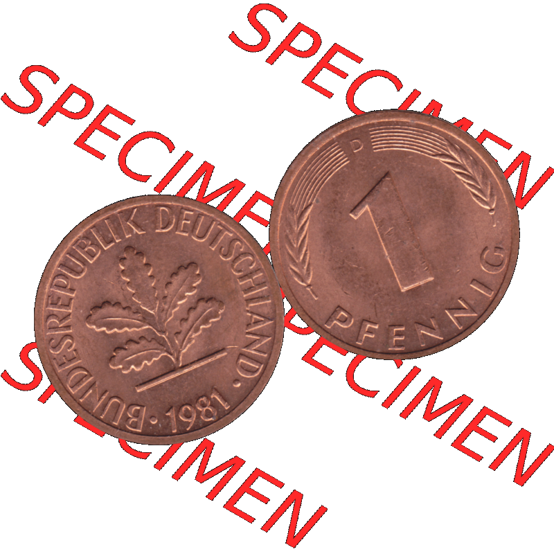BRD Münzen in PNG 1950-2001, 1 Pfennig der BRD Deutschland 1981, 1980er Jahre Mzz. München D-01. Die PNG-Grafik zeigt eine 1 Pfennig Münze der Bundesrepublik Deutschland.... Sammlung